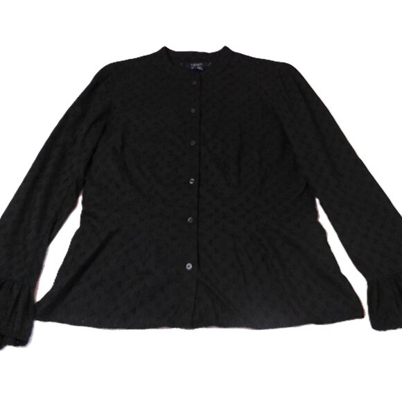 Chaps Tops - Woman's Shirt size 12 black cotton Ralph Lauren Chaps Long Sleeve Blouse eyelet